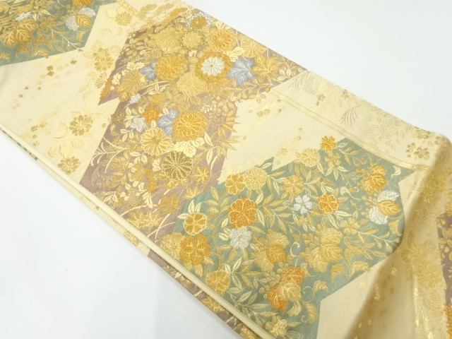 JAPANESE FUKURO OBI / WOVEN KIKU & AUTUMN FLOWERS